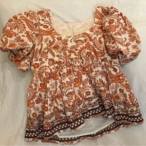 Anthropologie Rust and Cream Paisley Crop Top